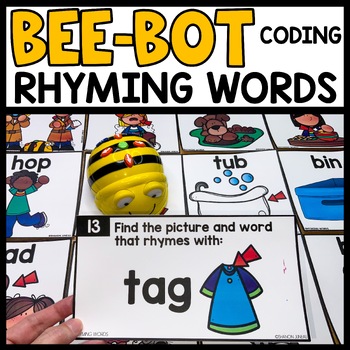 Preview of Bee Bot Printables CVC Rhyming Words Picture Cards BeeBots & Blue Bot Coding Mat