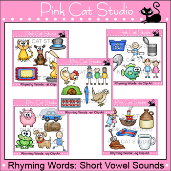 Preview of Rhyming CVC Words Short Vowel Sounds Clip Art Value Pack