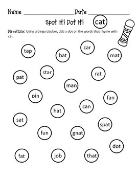 rhyming words spot it dot it by learning is lots of fun tpt