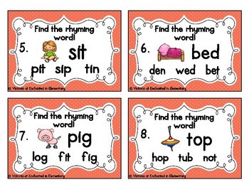 Rhyming Words Task Cards- CVC Set by Enchanted in Elementary | TPT
