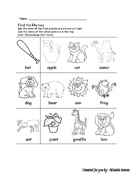 Rhyming Words Worksheet by Michelle Greene | TPT