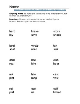 Rhyming Words Worksheets - Level 1 Set #2 by ECE Teacher Tips and Tricks