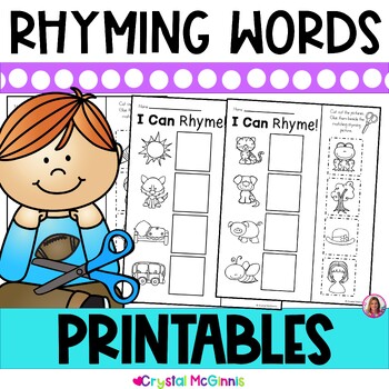 Preview of Rhyming Words Worksheets | 10 Cut & Paste Rhyming Printables | Rhyming Activity