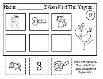 rhyming worksheets cut and paste by lily b creations tpt