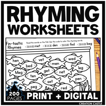 Preview of Rhyming Words Worksheets Bundle with CVC Words and Pictures