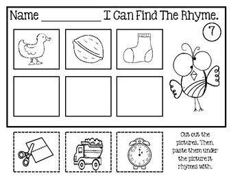 rhyming worksheets cut and paste set 2 by lily b creations tpt