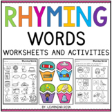 Rhyming Words Worksheets Kindergarten First Grade Phonics