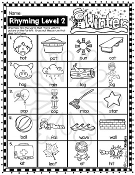 rhyming worksheets winter snow kindergarten by conifers and kinders