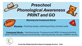 Preview of Rhyming and Compound Words Print and Go!  Speech Therapy or Classroom Use.