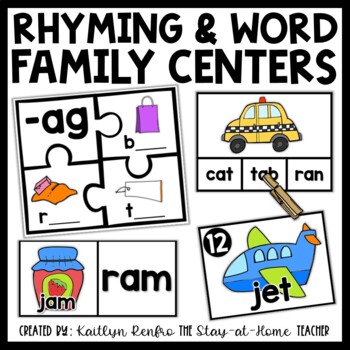Preview of Rhyming and CVC Word Families Centers and Worksheets | Phonics Activities