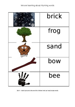 Preview of Rhyming words - read and match (differentiated for non readers)