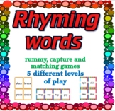 Rhyming words rummy, capture, matching games + flash cards