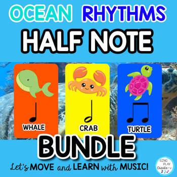 Preview of Ocean Rhythm Activities, Flash Cards, Worksheets, Video BUNDLE: {Half Notes}