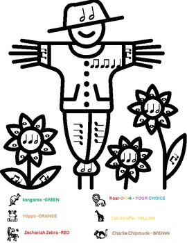 Preview of Rhythm Animals Scarecrow Coloring Sheet