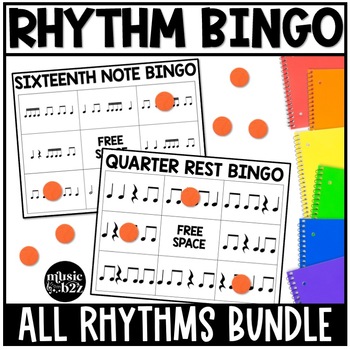 Preview of Rhythm Bingo BUNDLE Game Activity for Elementary Music Centers Sub Plan