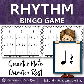 Preview of Rhythm Bingo Game for Elementary Music Quarter Note and Quarter Rest 