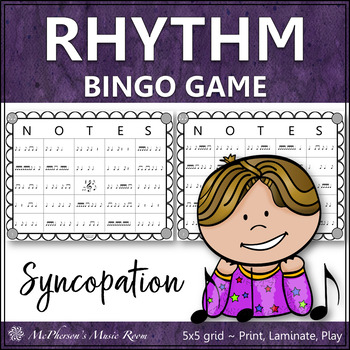 Preview of Rhythm Bingo Game for Elementary Music Syncopation (syncopa)