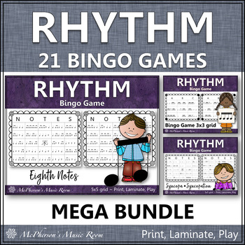 Preview of Rhythm Bingo Games for Elementary Music Mega Bundle