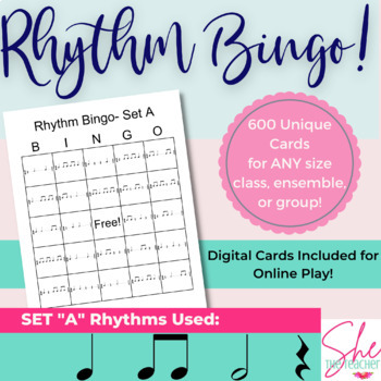 Preview of Rhythm Bingo Music Theory Game: Physical & Digital Cards (Set A/Level 1)