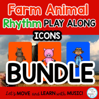 Preview of Rhythm Body Percussion Activity BUNDLE: {ICONS} (1 & 2 Sounds) Farm Animals