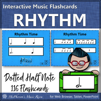 Preview of Rhythm Cards Interactive Elementary Music Flashcards Dotted Half Notes