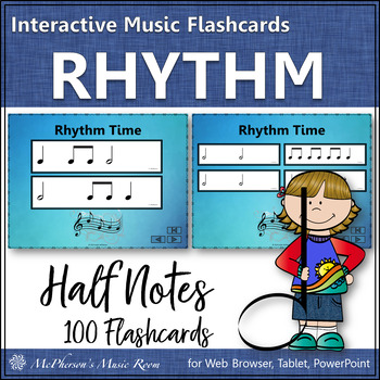 Preview of Rhythm Cards Interactive Elementary Music Flashcards Half Notes