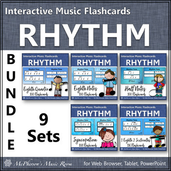 Preview of Rhythm Cards Interactive Elementary Music Flashcards Bundle