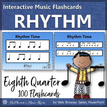 Preview of Rhythm Cards Interactive Elementary Music Flashcards Eighth & Quarter Notes