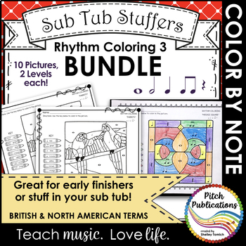 Preview of Rhythm Coloring 3 {BUNDLE} - Color by Note - Quarter N/R, Eighth, Whole, Half