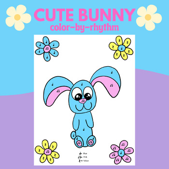 Preview of Rhythm Coloring - Cute Easter Bunny - Color By Note Activity