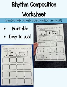 Preview of Rhythm Composition Worksheet - Quarter, Eighth, Quarter Rest, and Sixteenth Note