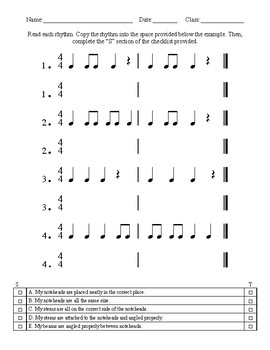 Preview of Rhythm Copying Worksheet (in 4/4)