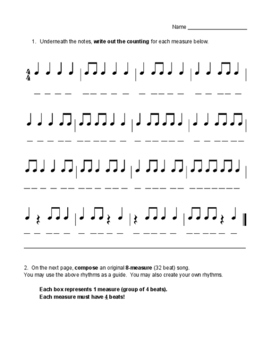 Preview of Rhythm Counting/Composition Worksheet
