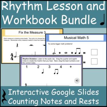 Preview of Rhythm Counting Lesson/Workbooks 1-3 Interactive Google Slides Bundle!