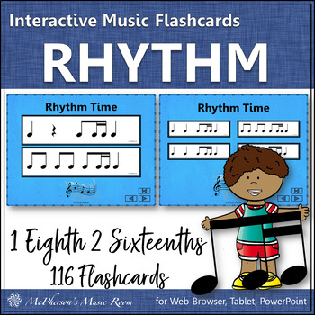 Preview of Rhythm Cards Interactive Elementary Music Flashcards 1 Eighth/2 Sixteenth Notes