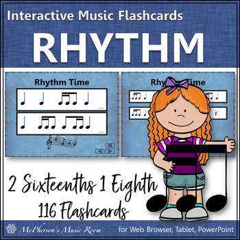 Preview of Rhythm Cards Interactive Elementary Music Flashcards 2 Sixteenths/1 Eighth Note