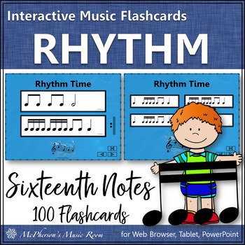 Preview of Rhythm Cards Interactive Elementary Music Flashcards Sixteenth Notes