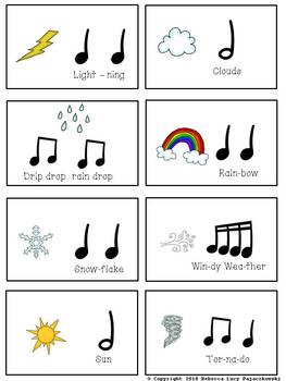 Rhythm Flashcards Weather Theme by Brilliante Music | TPT