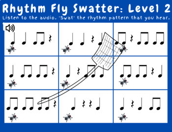 Preview of Rhythm Fly Swatter Level 2 w/ Noteheads (Ta, Titi, and Quarter Rest) w/ Audio