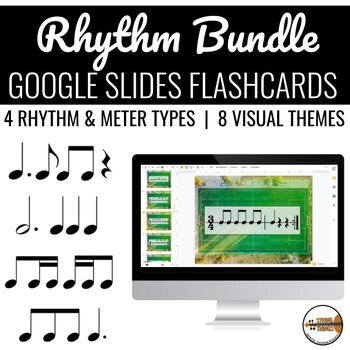 Preview of Rhythm Google Slides Flashcards BUNDLE | 4 rhythm groups, 8 visual themes