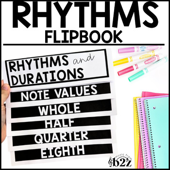 Preview of Rhythm Note Value Flipbook Worksheets Review Elementary Music Activity Centers