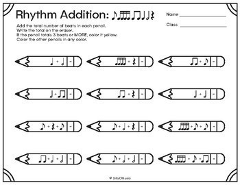 rhythm worksheets note addition music and math pdf and easel activity