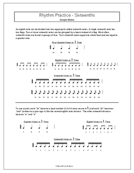 Preview of Rhythm Practice Worksheets - Sixteenth Notes in Simple Meter