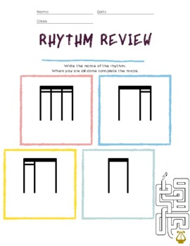 Preview of Rhythm Review Worksheet - Ta, Ti-ti, Tika-tika, Ti-Tika, Tika-Ti, & Syncopa