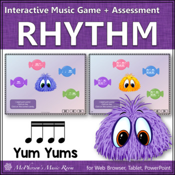 Preview of Rhythm Interactive Music Game + Assessment Sixteenth Notes {Yum Yums}
