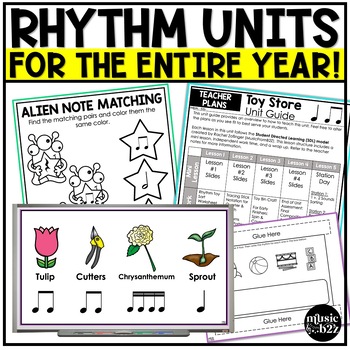 Preview of Rhythm Unit Bundle for K-5 Elementary Music Curriculum Worksheets Games Centers