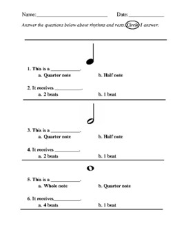 Preview of Rhythm and Rest Identification Test/Quiz/Worksheet