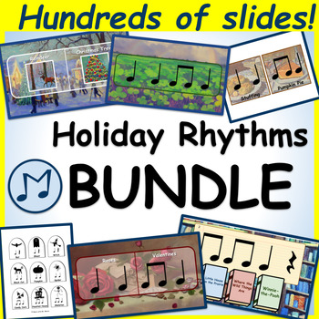 Preview of Rhythms Cards and Activities for ta, ti-ti, rest | Holiday Rhythms