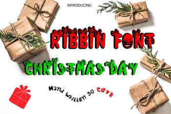 Preview of Ribbin font, Digital font, christmas Font, Handwritten font, Brush font,Alphabet