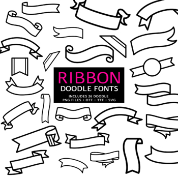 Preview of Ribbon Doodle Font, Instant File otf ttf Font Download, Digital Ribbon Font Set